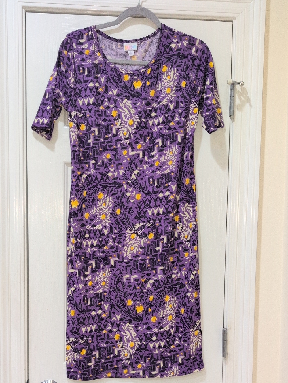 LuLuROE Midi Dress Purple, White With Yellow Accents